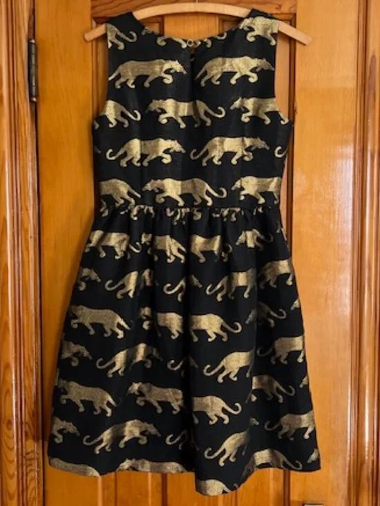 Eyedoll Anthropologie Black & Gold Panther Dress Woman's Size 4 - Picture 5 of 11